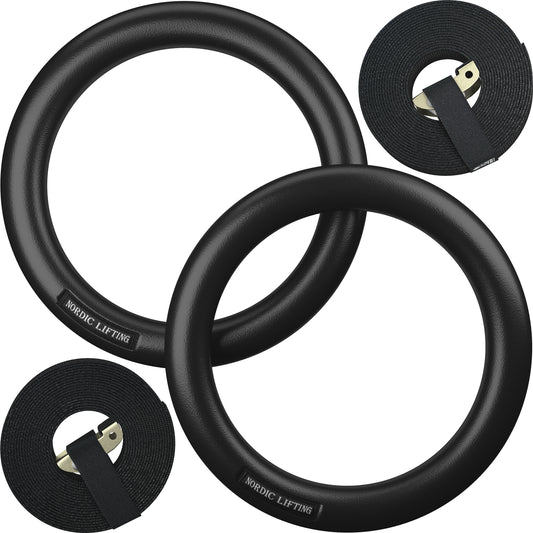 Gymnastic Rings and Straps - Heavy Duty for Gymnastics, Crossfit, & Fitness Training - Best Olympic Home Gym Set - PC Plastic is Stronger Than Wood