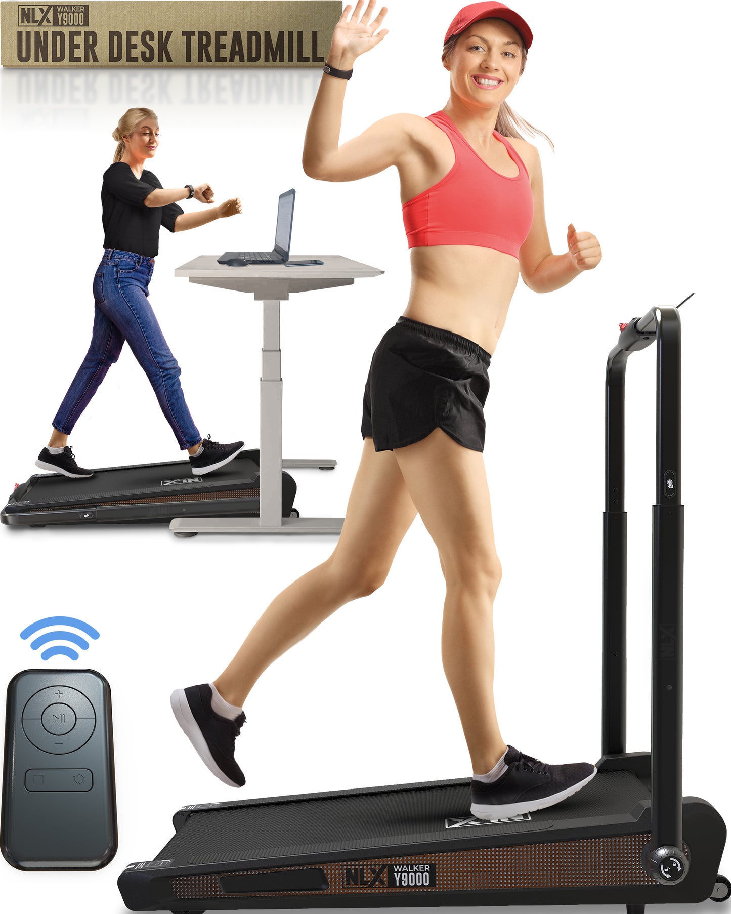 NLX Y9000 Treadmill - Under-Desk Treadmill For Home or Office Use, Walking or Running Treadmill With Adjustable Incline & Handle, 260 lbs Max User Capacity