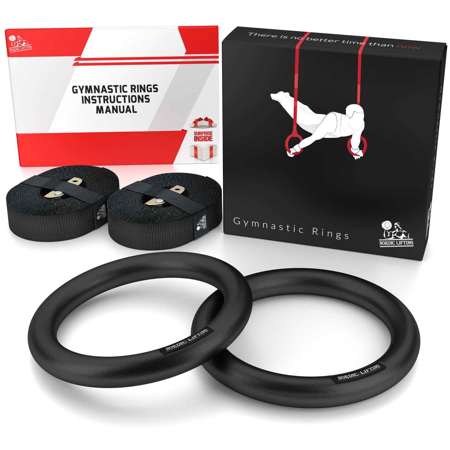 Gymnastic Rings and Straps - Heavy Duty for Gymnastics, Crossfit, & Fitness Training - Best Olympic Home Gym Set - PC Plastic is Stronger Than Wood
