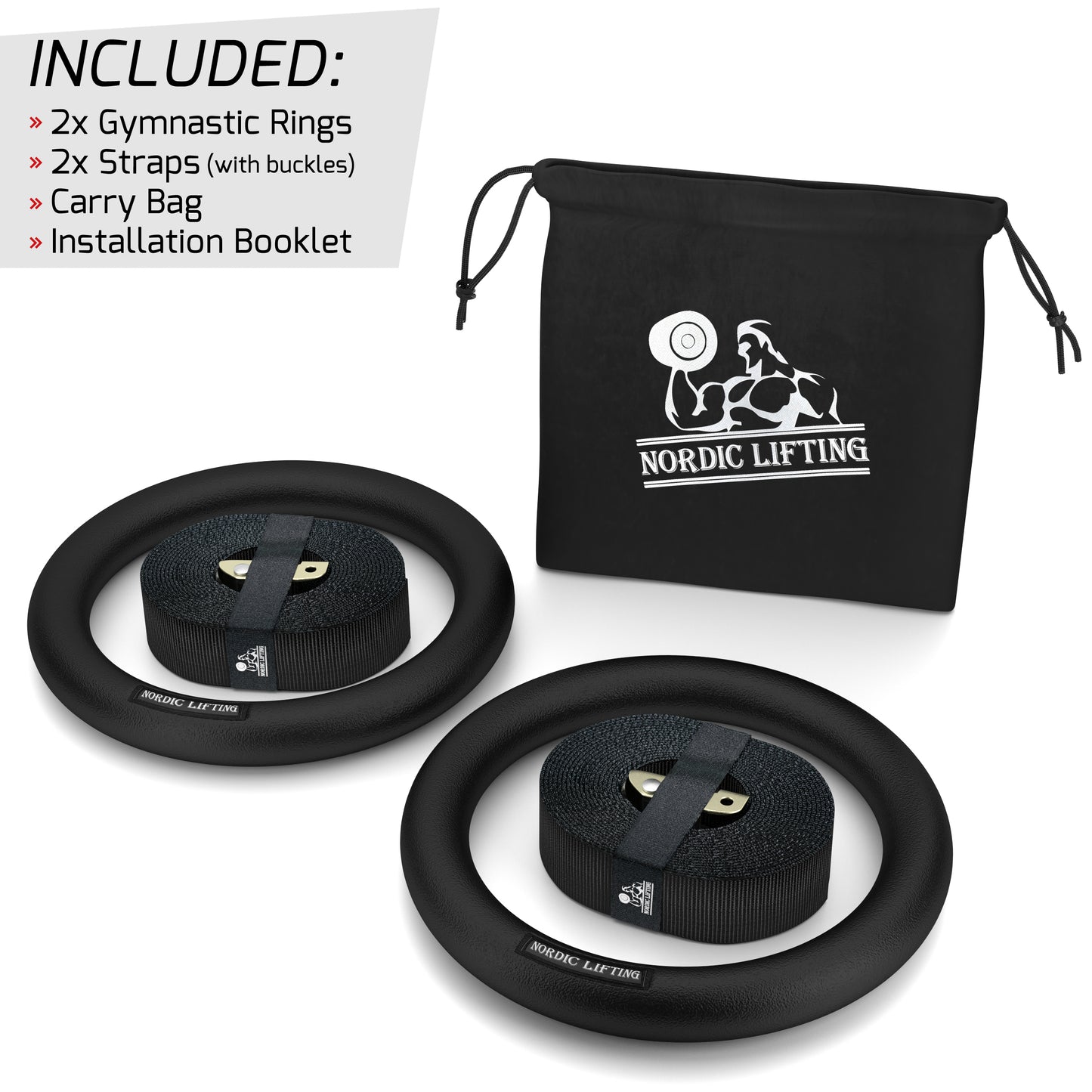 Gymnastic Rings and Straps - Heavy Duty for Gymnastics, Crossfit, & Fitness Training - Best Olympic Home Gym Set - PC Plastic is Stronger Than Wood
