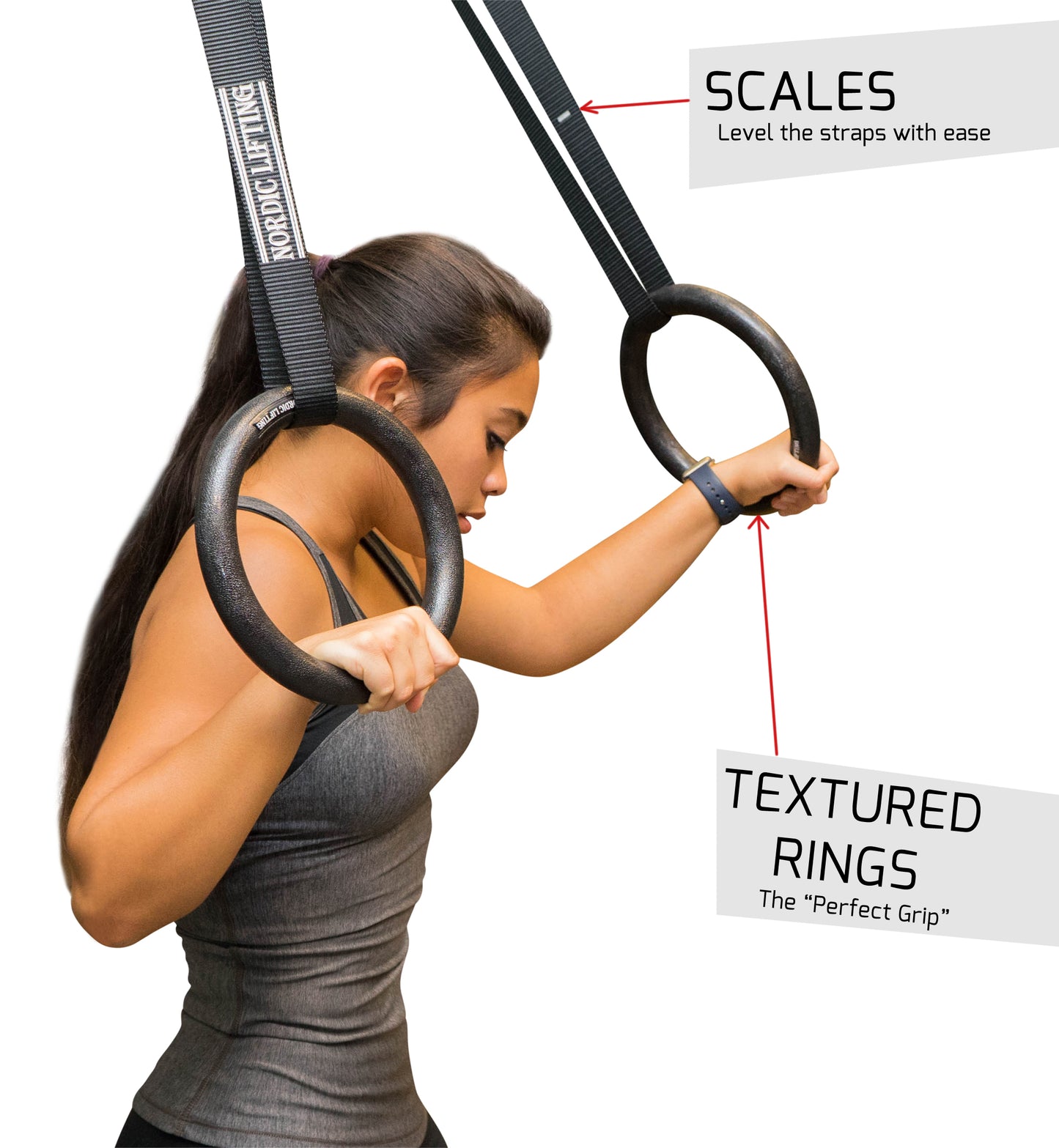 Gymnastic Rings and Straps - Heavy Duty for Gymnastics, Crossfit, & Fitness Training - Best Olympic Home Gym Set - PC Plastic is Stronger Than Wood