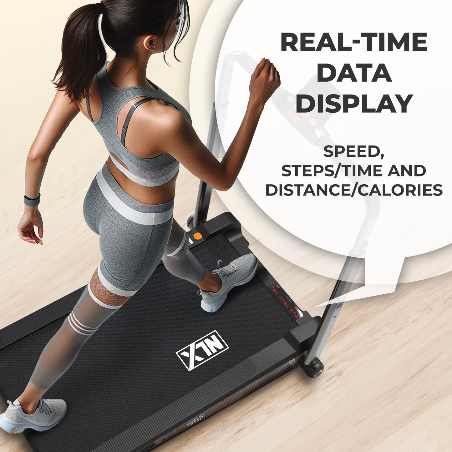 NLX Y9000 Treadmill - Under-Desk Treadmill For Home or Office Use, Walking or Running Treadmill With Adjustable Incline & Handle, 260 lbs Max User Capacity
