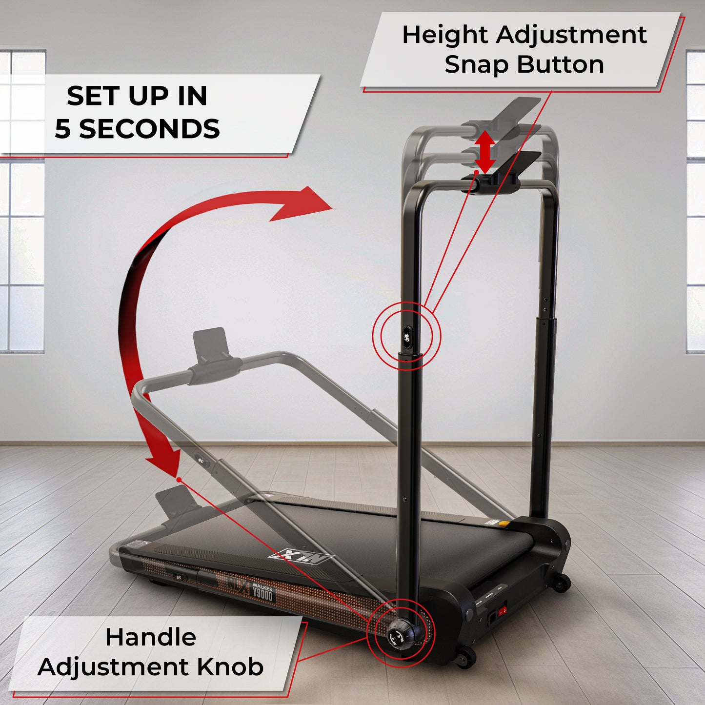 NLX Y9000 Treadmill - Under-Desk Treadmill For Home or Office Use, Walking or Running Treadmill With Adjustable Incline & Handle, 260 lbs Max User Capacity