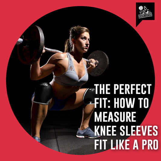 A woman in gray sportswear wearing knee sleeves while doing a barbell squat.