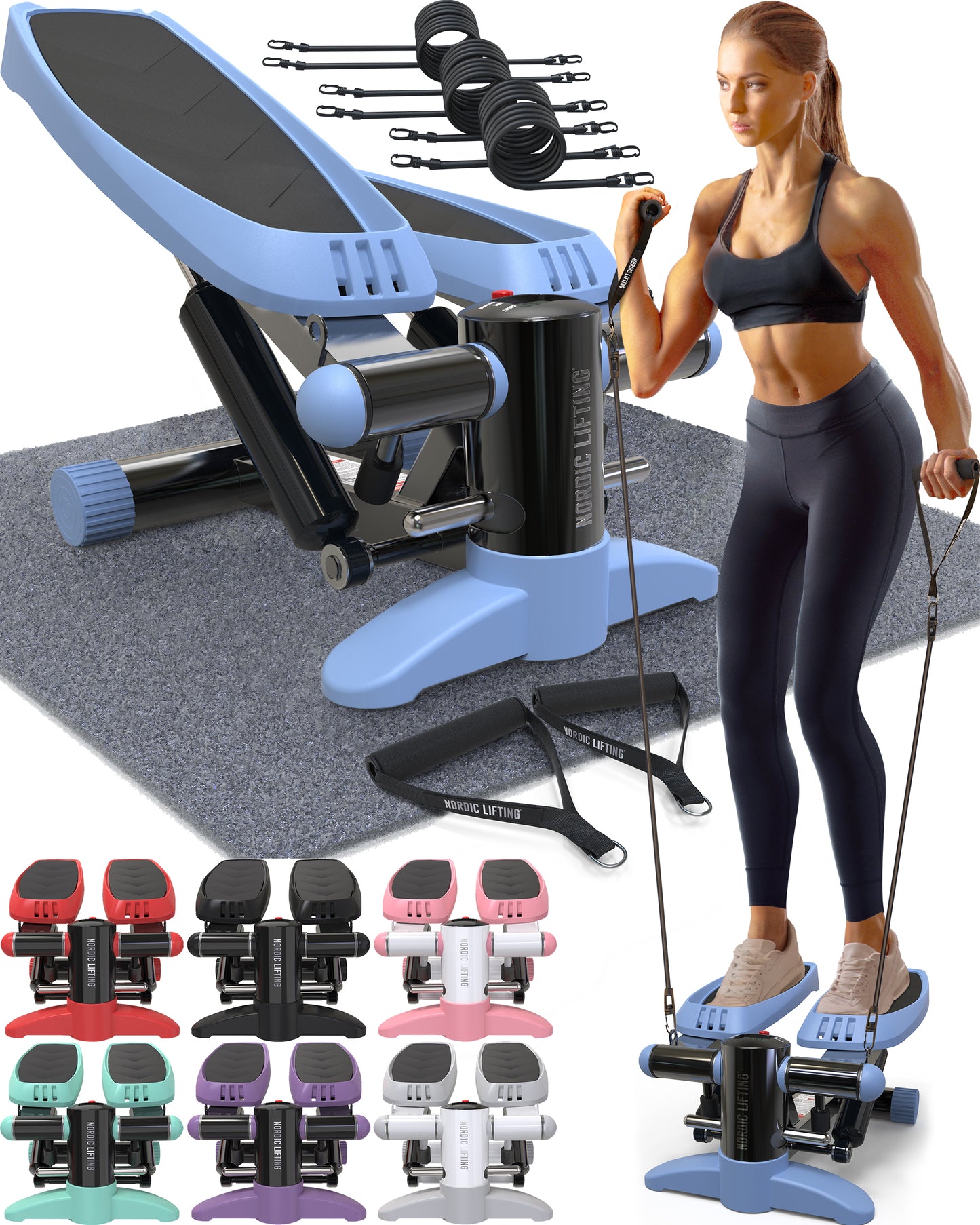 Home Workout Mini Stepper - w/ Resistance Bands Set and Built-in Tracking Monitor