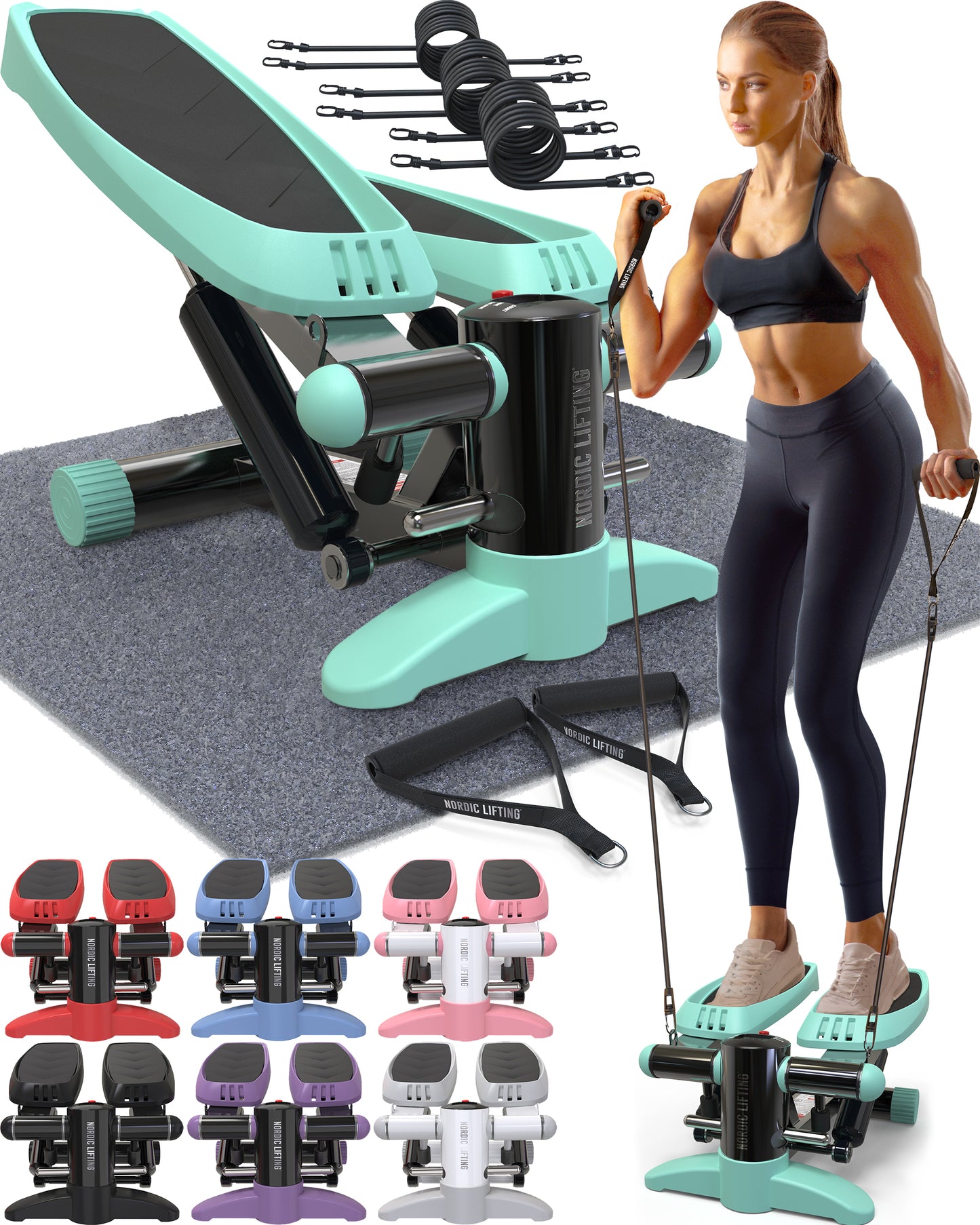 Home Workout Mini Stepper - w/ Resistance Bands Set and Built-in Tracking Monitor