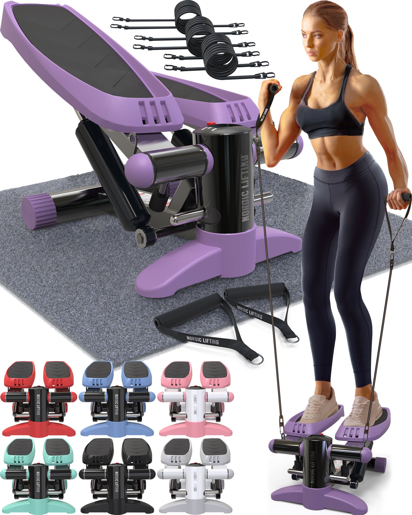 Home Workout Mini Stepper - w/ Resistance Bands Set and Built-in Tracking Monitor