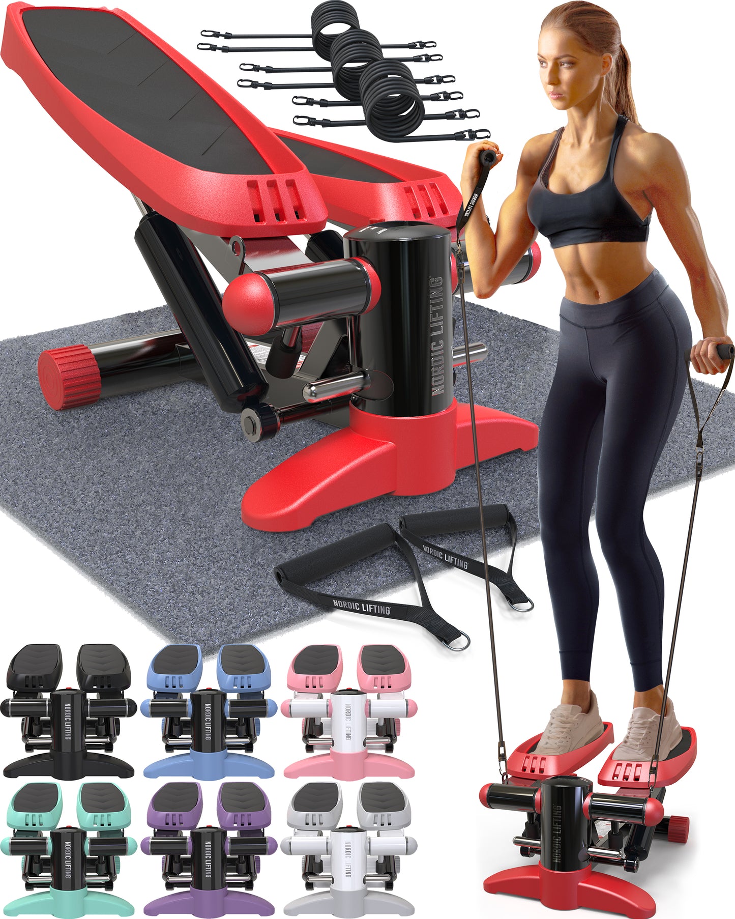 Home Workout Mini Stepper - w/ Resistance Bands Set and Built-in Tracking Monitor