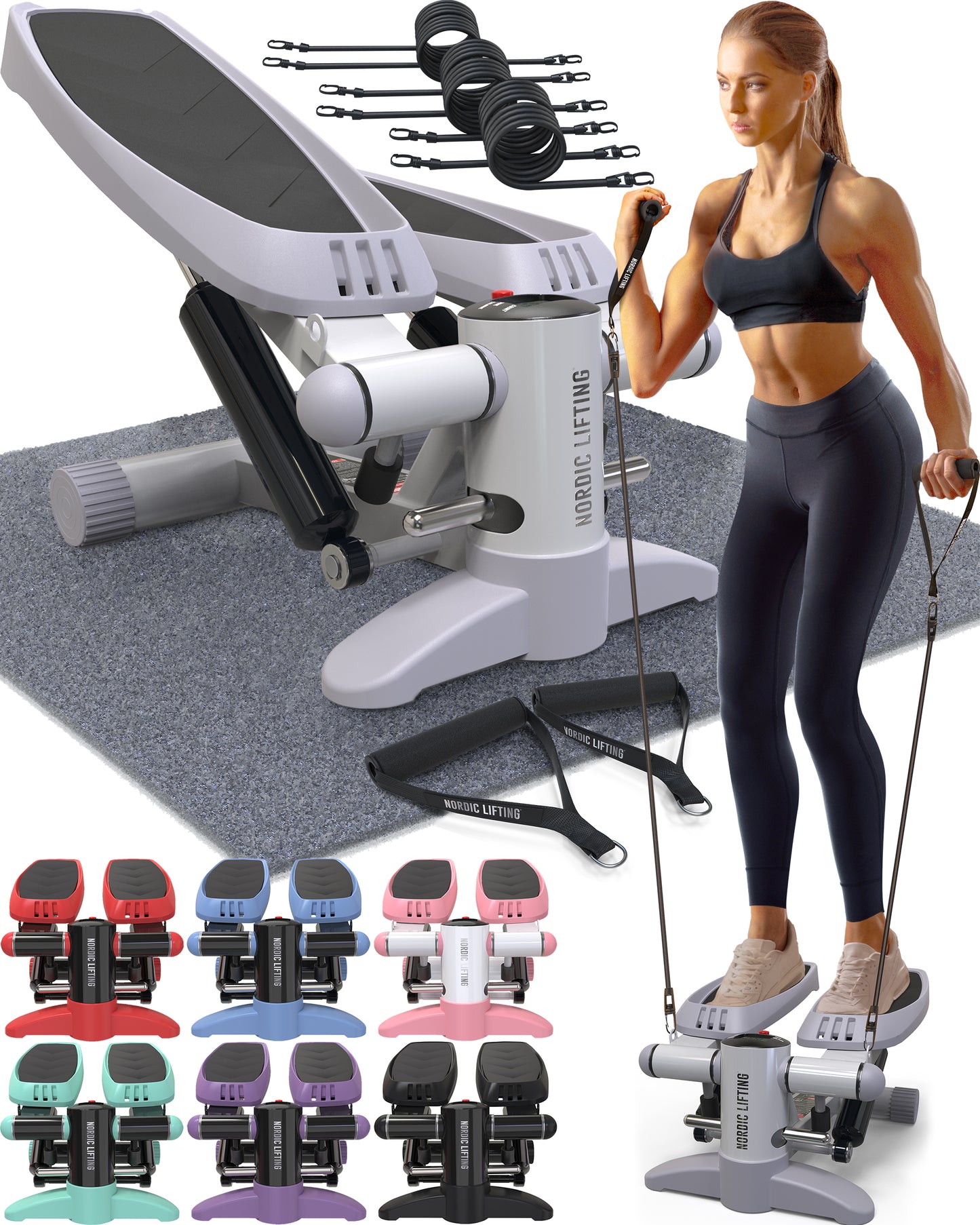 Home Workout Mini Stepper - w/ Resistance Bands Set and Built-in Tracking Monitor