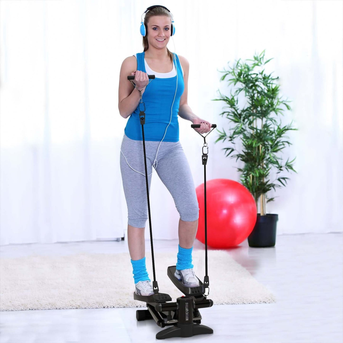 Home Workout Mini Stepper - w/ Resistance Bands Set and Built-in Tracking Monitor